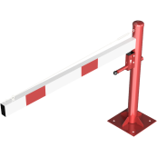 Swing barrier | with pull rope reinforcement | to be fixed by plugs, hot-dip galvanized and red coated with white reflecting rings | Barrier arm length: 1500 mm | with Euro profile cylinder lock